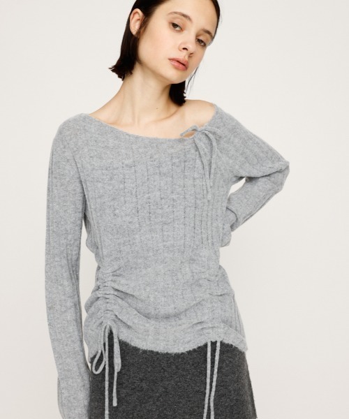 sly スライ gather ribbon knit トップス スライ SLY GATHER RIBBON KNIT トップス （WHT） - ファッション通販