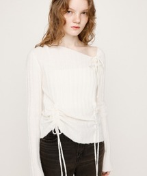 SLY | 【2025AW】GATHER RIBBON KNIT TOPS ギャザー リボン ニットトップス 秋服 冬服(ニット/セーター)