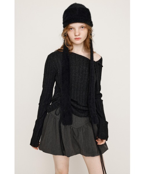 セール】【限定カラーあり】GATHER RIBBON KNIT TOPS ギャザー リボン