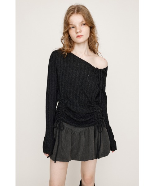 SLY（スライ）の「【限定カラーあり】GATHER RIBBON KNIT TOPS ギャザー リボン ニットトップス 秋服 冬服（ニット/セーター・レディース・ライトブルー/杢グレー/ホワイト/ライトブラック/ブラウン・FREE）」の7枚目の写真