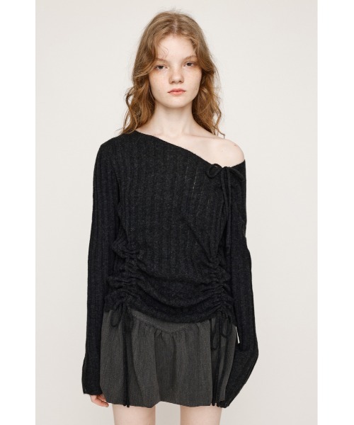 SLY（スライ）の「【限定カラーあり】GATHER RIBBON KNIT TOPS ギャザー リボン ニットトップス 秋服 冬服（ニット/セーター・レディース・ライトブルー/杢グレー/ホワイト/ライトブラック/ブラウン・FREE）」の8枚目の写真