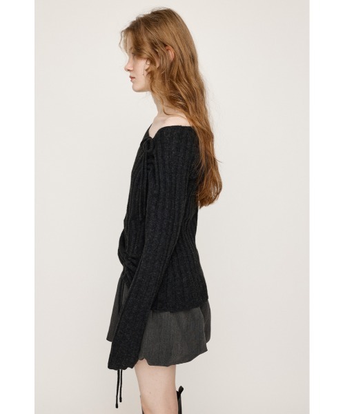 SLY（スライ）の「【限定カラーあり】GATHER RIBBON KNIT TOPS ギャザー リボン ニットトップス 秋服 冬服（ニット/セーター・レディース・ライトブルー/杢グレー/ホワイト/ライトブラック/ブラウン・FREE）」の9枚目の写真