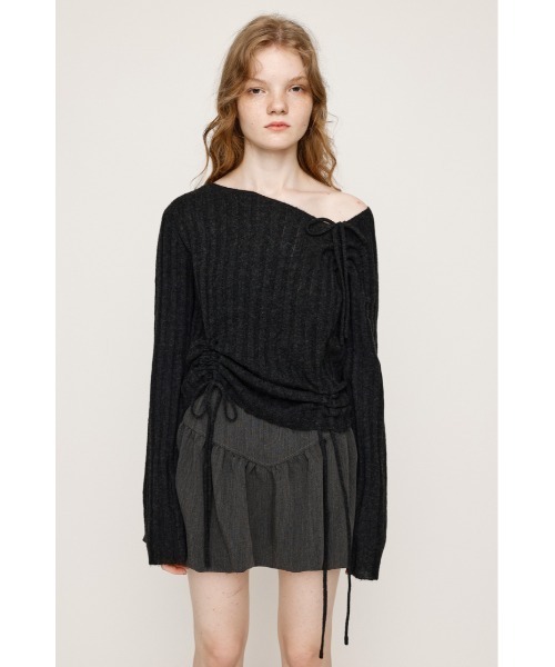 SLY（スライ）の「【限定カラーあり】GATHER RIBBON KNIT TOPS ギャザー リボン ニットトップス 秋服 冬服（ニット/セーター・レディース・ライトブルー/杢グレー/ホワイト/ライトブラック/ブラウン・FREE）」の11枚目の写真