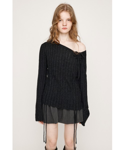 SLY（スライ）の「【限定カラーあり】GATHER RIBBON KNIT TOPS ギャザー リボン ニットトップス 秋服 冬服（ニット/セーター・レディース・ライトブルー/杢グレー/ホワイト/ライトブラック/ブラウン・FREE）」の12枚目の写真