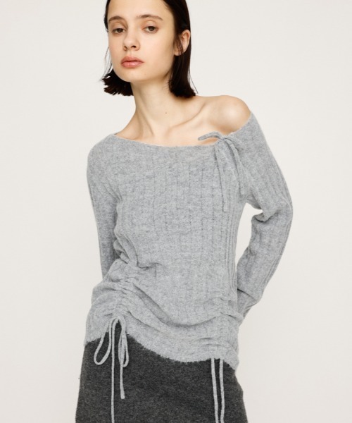 SLY（スライ）の「【限定カラーあり】GATHER RIBBON KNIT TOPS ギャザー リボン ニットトップス 秋服 冬服（ニット/セーター・レディース・ライトブルー/杢グレー/ホワイト/ライトブラック/ブラウン・FREE）」の15枚目の写真