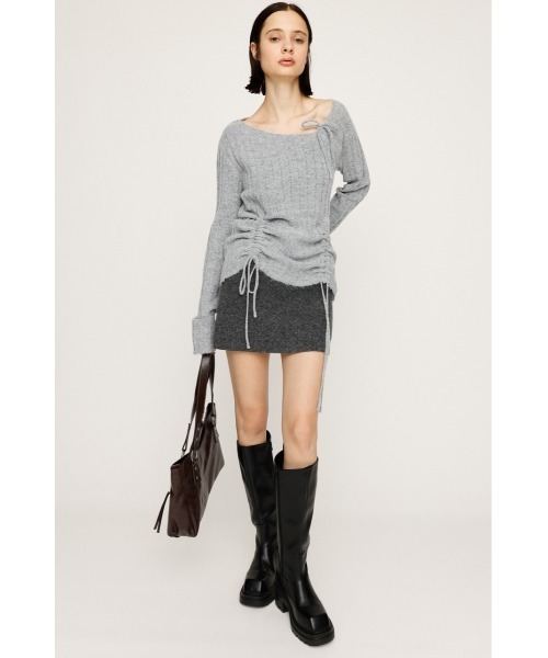 SLY（スライ）の「【限定カラーあり】GATHER RIBBON KNIT TOPS ギャザー リボン ニットトップス 秋服 冬服（ニット/セーター・レディース・ライトブルー/杢グレー/ホワイト/ライトブラック/ブラウン・FREE）」の16枚目の写真