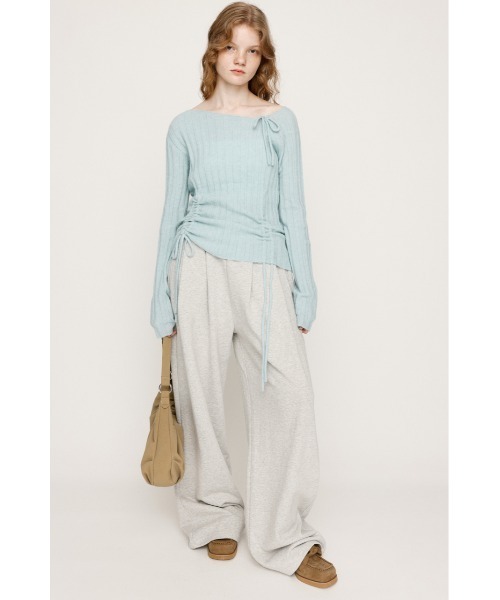 セール】【限定カラーあり】GATHER RIBBON KNIT TOPS ギャザー リボン