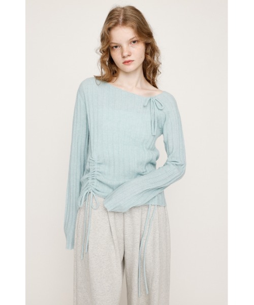 セール】【限定カラーあり】GATHER RIBBON KNIT TOPS ギャザー リボン