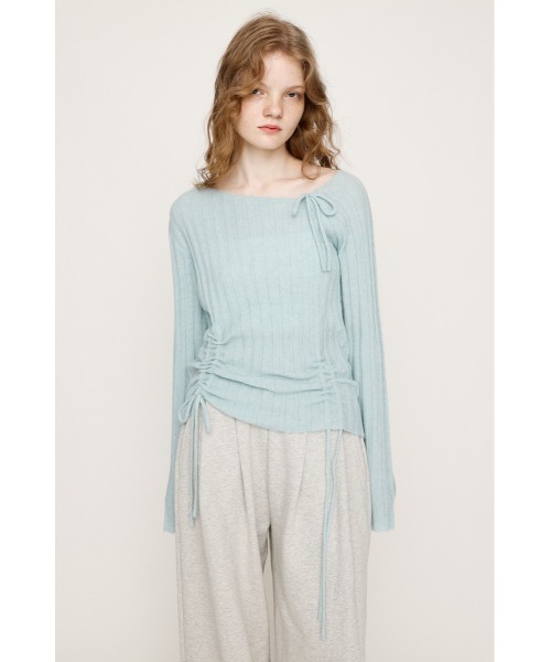 SLY（スライ）の「【限定カラーあり】GATHER RIBBON KNIT TOPS ギャザー リボン ニットトップス 秋服 冬服（ニット/セーター・レディース・ライトブルー/杢グレー/ホワイト/ライトブラック/ブラウン・FREE）」の22枚目の写真