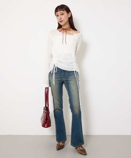 限定カラーあり】GATHER RIBBON KNIT TOPS ギャザー リボン ニット