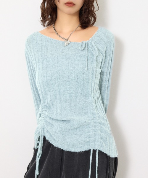 限定カラーあり】GATHER RIBBON KNIT TOPS ギャザー リボン ニット