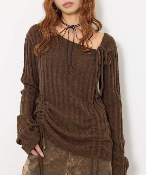 限定カラーあり】GATHER RIBBON KNIT TOPS ギャザー リボン ニット