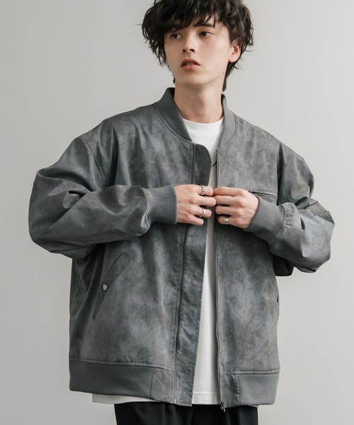 Rocky Monroe(ロッキーモンロー)の「オーバーサイズ ヴィンテージライクPUレザージャケット/フライトジャケット/MA-1(MA-1・メンズ・ブラウン/グレー/ブラック・XL/L/M)」の22枚目の写真