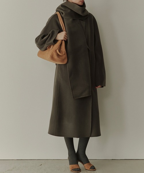 ダブルフェイスラップコートw/マッチングスカーフ / Double-Face Wrap