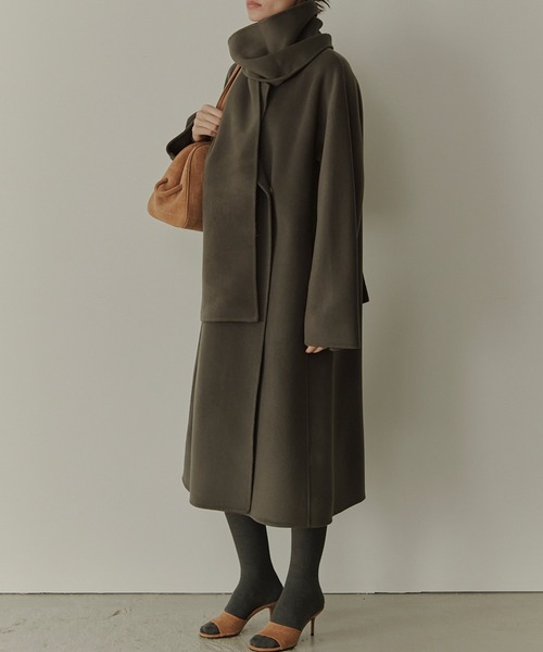 LE CIEL BLEU（ルシェルブルー）の「ダブルフェイスラップコートw/マッチングスカーフ / Double-Face Wrap Coat w/Matching Scarf（その他アウター・レディース・ライトベージュ/グレー/ネイビー・36/34）」の6枚目の写真