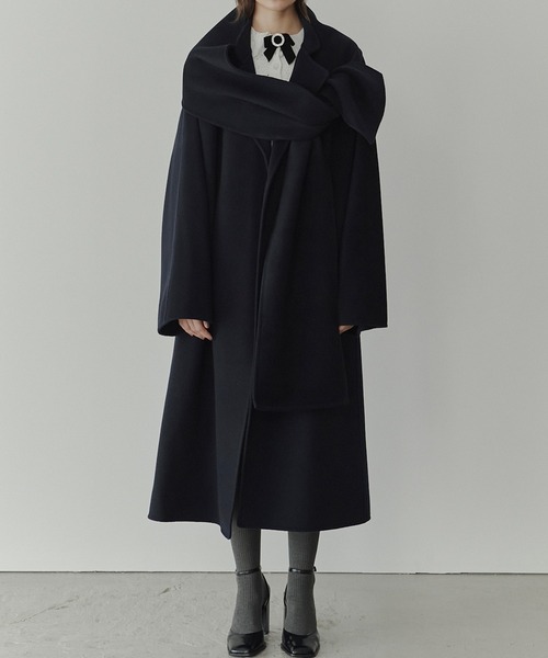 ダブルフェイスラップコートw/マッチングスカーフ / Double-Face Wrap