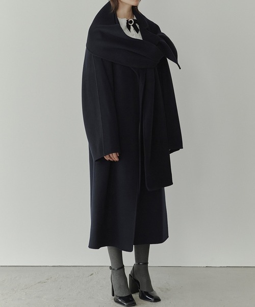 ダブルフェイスラップコートw/マッチングスカーフ / Double-Face Wrap