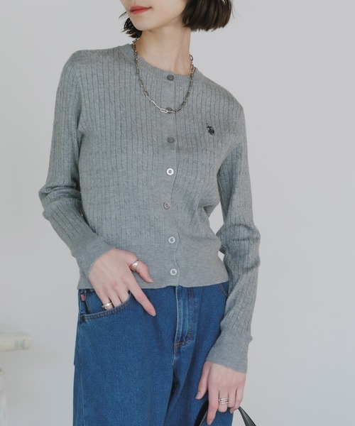 U.S. POLO ASSN.(ユーエスポロアッスン)の「U.S. POLO ASSN./ユーエスポロアッスン ワイドシルエット ケーブルカーディガン 冬服(カーディガン/ボレロ・レディース・アイボリー/ブルー/グレー・M/S)」の2枚目の写真
