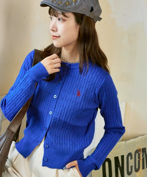 U.S. POLO ASSN.(ユーエスポロアッスン)の「U.S. POLO ASSN./ユーエスポロアッスン ワイドシルエット ケーブルカーディガン 冬服(カーディガン/ボレロ・レディース・アイボリー/ブルー/グレー・M/S)」の3枚目の写真
