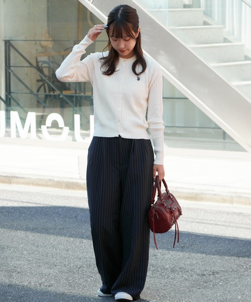 U.S. POLO ASSN.(ユーエスポロアッスン)の「U.S. POLO ASSN./ユーエスポロアッスン ワイドシルエット ケーブルカーディガン 冬服(カーディガン/ボレロ・レディース・アイボリー/ブルー/グレー・M/S)」の14枚目の写真