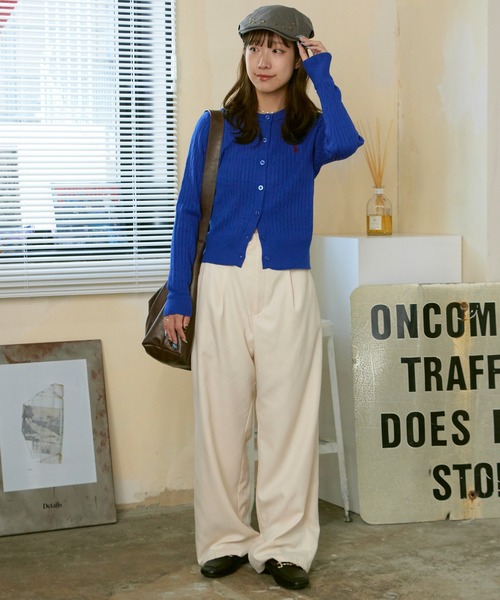 U.S. POLO ASSN.(ユーエスポロアッスン)の「U.S. POLO ASSN./ユーエスポロアッスン ワイドシルエット ケーブルカーディガン 冬服(カーディガン/ボレロ・レディース・アイボリー/ブルー/グレー・M/S)」の5枚目の写真