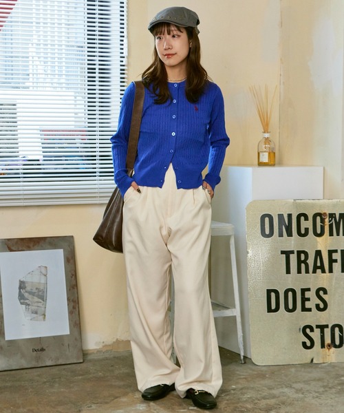 U.S. POLO ASSN.(ユーエスポロアッスン)の「U.S. POLO ASSN./ユーエスポロアッスン ワイドシルエット ケーブルカーディガン 冬服(カーディガン/ボレロ・レディース・アイボリー/ブルー/グレー・M/S)」の7枚目の写真