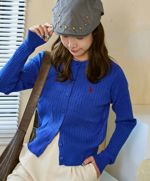 U.S. POLO ASSN.(ユーエスポロアッスン)の「U.S. POLO ASSN./ユーエスポロアッスン ワイドシルエット ケーブルカーディガン 冬服(カーディガン/ボレロ・レディース・アイボリー/ブルー/グレー・M/S)」の4枚目の写真
