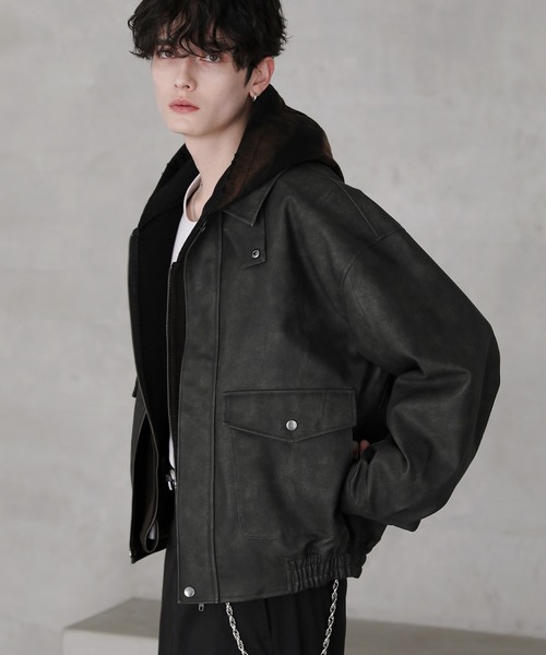 ヴィンテージ加工 PU合皮 A-2ショートブルゾン（ブルゾン）｜ASTRONOMY