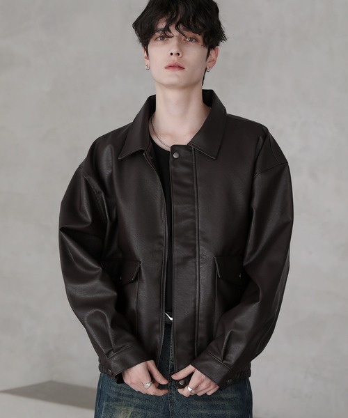 セール】ヴィンテージ加工 PU合皮 A-2ショートブルゾン（ブルゾン