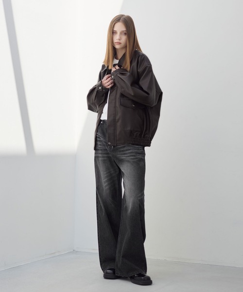 セール】ヴィンテージ加工 PU合皮 A-2ショートブルゾン（ブルゾン