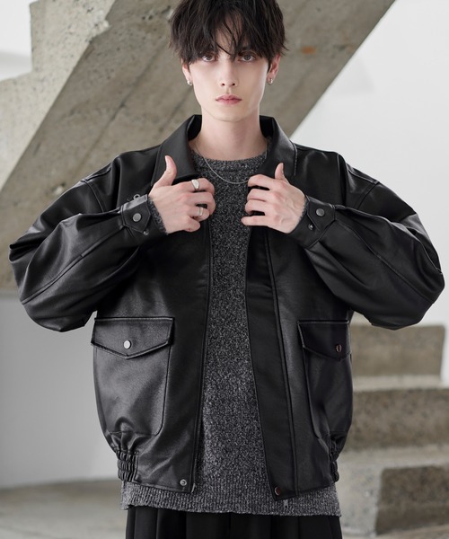 ヴィンテージ加工 PU合皮 A-2ショートブルゾン（ブルゾン）｜ASTRONOMY