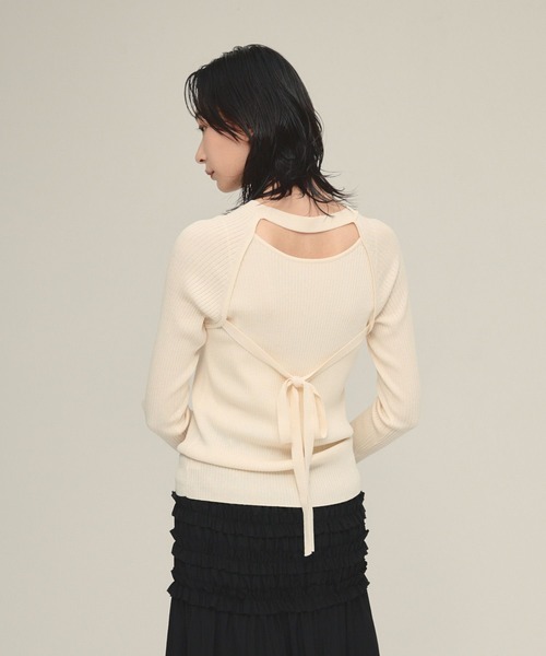 eL(エル)の「【eL】14G Layered Pullover/583682(ニット/セーター・レディース・ブラック/グリーン/オフホワイト・FREE)」の1枚目の写真
