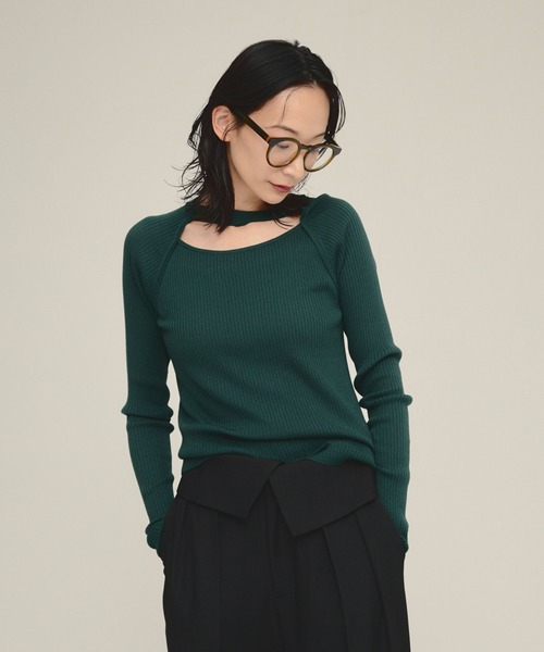 eL(エル)の「【eL】14G Layered Pullover/583682(ニット/セーター・レディース・ブラック/グリーン/オフホワイト・FREE)」の3枚目の写真