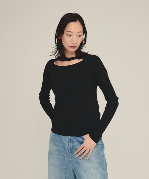 eL(エル)の「【eL】14G Layered Pullover/583682(ニット/セーター・レディース・ブラック/グリーン/オフホワイト・FREE)」の2枚目の写真