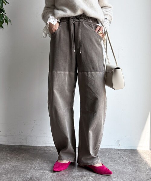 DouDou（ドゥドゥ）の「ガーメントダイ切替パンツ（その他パンツ・レディース・ブラウン/ホワイト系その他/カーキ・FREE）」の2枚目の写真