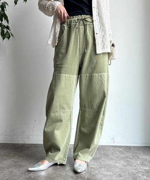 DouDou（ドゥドゥ）の「ガーメントダイ切替パンツ（その他パンツ・レディース・ブラウン/ホワイト系その他/カーキ・FREE）」の3枚目の写真