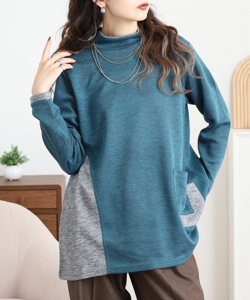 BRODIAEA(ブローディア)の「BRODIAEA 配色ポケットハイネックチュニック(チュニック・レディース・ベージュ/ローズ/ブルー/チャコールグレー・40)」の3枚目の写真