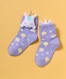 [キッズ]綿混アニマルマスコット付き総柄ソックス