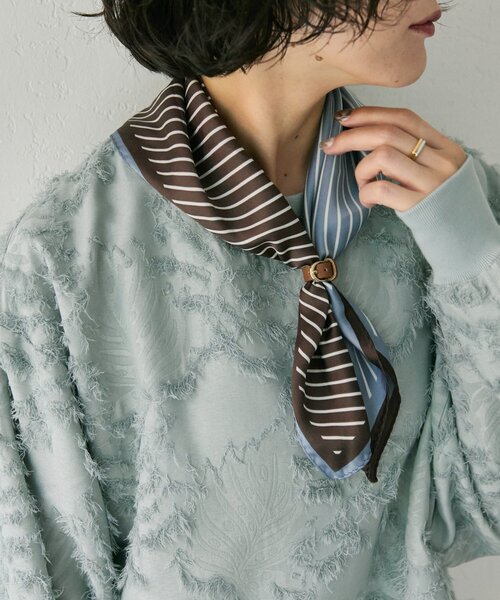 ear PAPILLONNER（イアパピヨネ）の「レザーリング付き2色ストライプスカーフ（ストール/ショール・レディース・ブラウン/ブラック・FREE）」の16枚目の写真