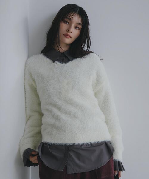 THE SHOP TK （ザ ショップ ティーケー ）の「【選べる7色/華やかで柔らか】ふわふわフェザーニット/洗える・前後2WAY（ニット/セーター・レディース・グレー/ブルー/ワインレッド/ベージュ/スミクロ/ネイビー系5/アイボリー・13/12）」の9枚目の写真