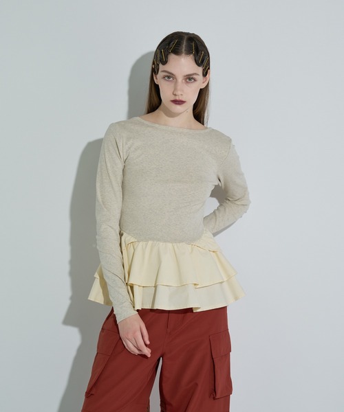 ANNA SUI NYC(アナ スイ エヌ ワイ シー)の「ペプラムテレコトップス(Tシャツ/カットソー・レディース・ブラウン/ホワイト/ブラック・FREE)」の2枚目の写真