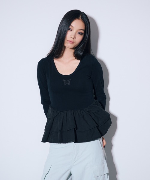 ANNA SUI NYC(アナ スイ エヌ ワイ シー)の「ペプラムテレコトップス(Tシャツ/カットソー・レディース・ブラウン/ホワイト/ブラック・FREE)」の14枚目の写真