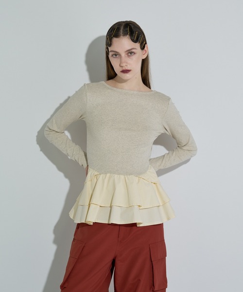 ANNA SUI NYC(アナ スイ エヌ ワイ シー)の「ペプラムテレコトップス(Tシャツ/カットソー・レディース・ブラウン/ホワイト/ブラック・FREE)」の8枚目の写真