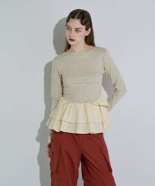 ANNA SUI NYC(アナ スイ エヌ ワイ シー)の「ペプラムテレコトップス(Tシャツ/カットソー・レディース・ブラウン/ホワイト/ブラック・FREE)」の5枚目の写真