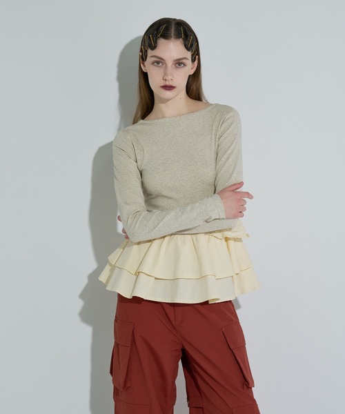 ANNA SUI NYC(アナ スイ エヌ ワイ シー)の「ペプラムテレコトップス(Tシャツ/カットソー・レディース・ブラウン/ホワイト/ブラック・FREE)」の6枚目の写真