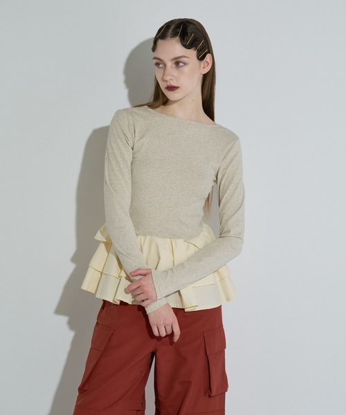 ANNA SUI NYC(アナ スイ エヌ ワイ シー)の「ペプラムテレコトップス(Tシャツ/カットソー・レディース・ブラウン/ホワイト/ブラック・FREE)」の7枚目の写真