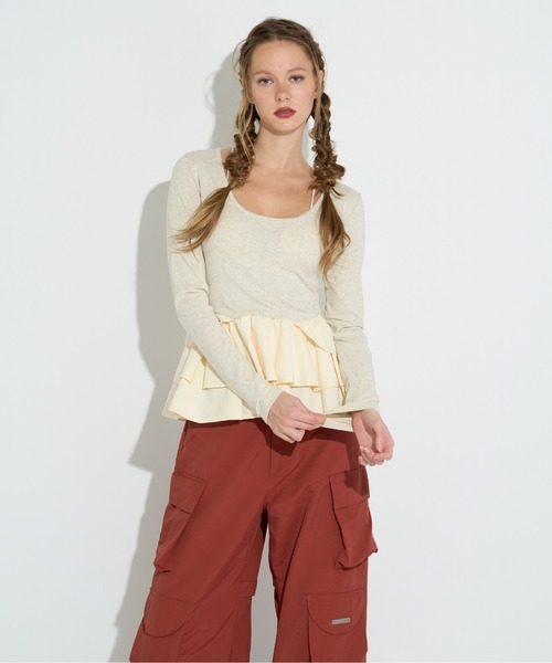 ANNA SUI NYC(アナ スイ エヌ ワイ シー)の「ペプラムテレコトップス(Tシャツ/カットソー・レディース・ブラウン/ホワイト/ブラック・FREE)」の11枚目の写真