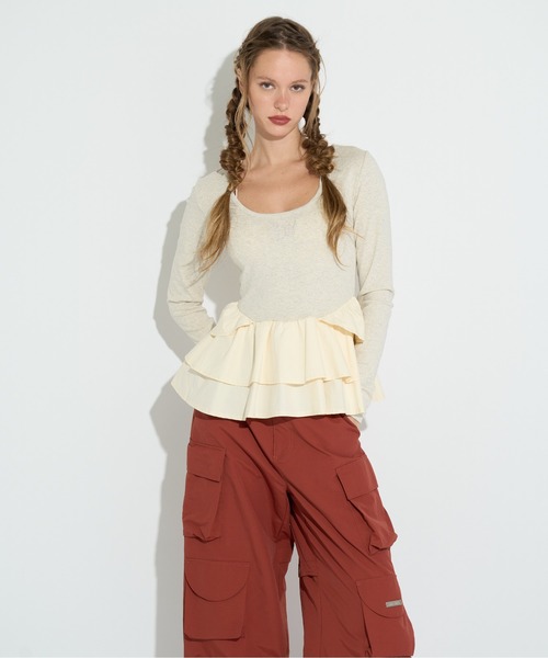 ANNA SUI NYC(アナ スイ エヌ ワイ シー)の「ペプラムテレコトップス(Tシャツ/カットソー・レディース・ブラウン/ホワイト/ブラック・FREE)」の12枚目の写真