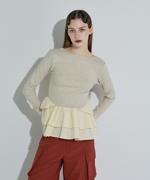 ANNA SUI NYC(アナ スイ エヌ ワイ シー)の「ペプラムテレコトップス(Tシャツ/カットソー・レディース・ブラウン/ホワイト/ブラック・FREE)」の4枚目の写真