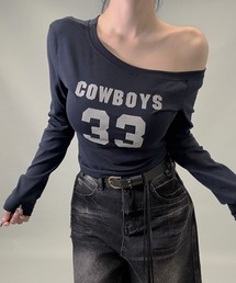 6color/ナンバリングロゴ ワンオフショルダー長袖Tシャツ
